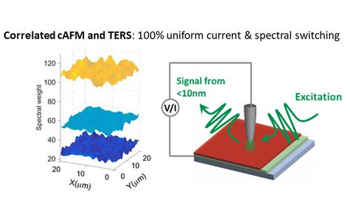 c-AFM and in operando TERS & µRaman Characterization of Molecular Switching in Organic Memristors